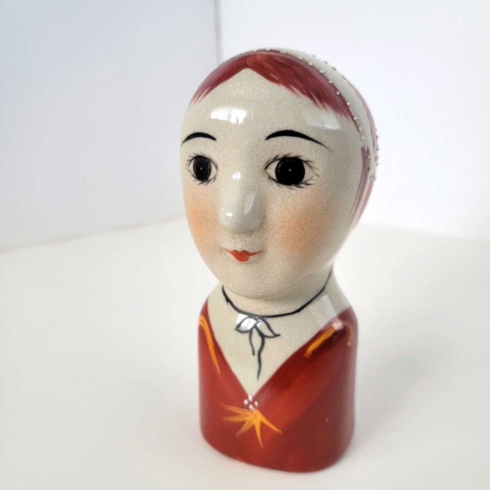 Vintage 6" Scandinavian Folk Art Lady Head Bust Gemma Taccogna Style